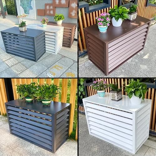 Aluminium- Klimaanlagenabdeckung, Schutzgitter für Wärmepumpen, dekorativer Sichtschutzzaun, Blumenständer, Mülltonnengehäuse, freistehende Raumteiler mit Lamellen (Bro-7