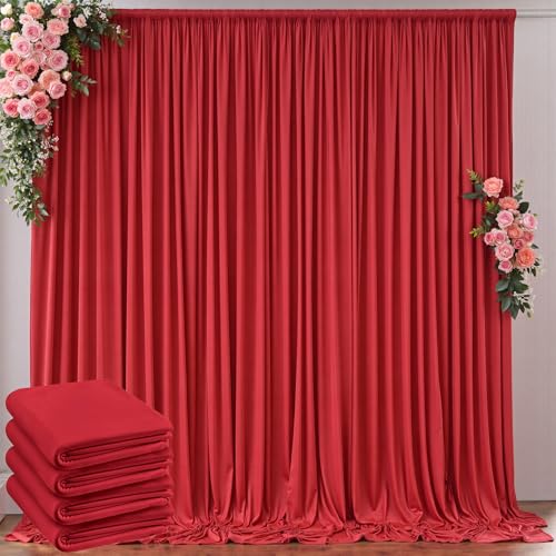 10 ft x 20 ft Wrinkle Free Red Backdrop Curtain for Parties Polyester Photography Backdrop Drapes for Birthday Party Baby Shower Thick Background Curtain for Backdrop Stand 4 Panels 5 ft x 10 ft
