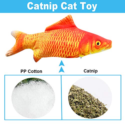 Malier Electric Fish Cat Toys, Realistic Plush Moving Fish Cat Toys, USB Rechargeable Flopping Kitten Toys, Wagging Catnip Toys, Interactive Cat Chew Toys Supplies for Cats Kitten Kitty (Red) - Thumbnail 2