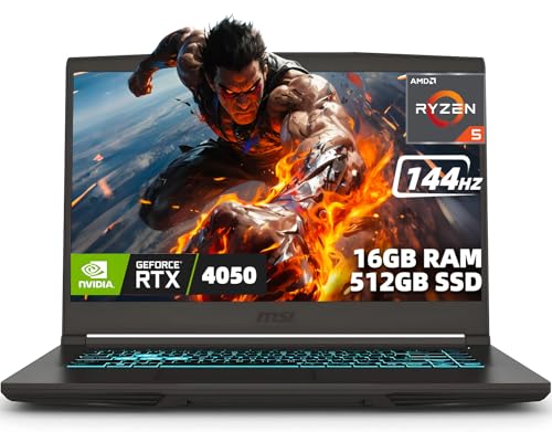 MSI Thin A15 15.6" FHD IPS 144Hz Gaming Laptop, AMD Ryzen 5 7535HS Processor, NVIDIA GeForce RTX 4050 6GB, 16GB DDR5 RAM, 512GB NVMe SSD, Wi-Fi 6E, HDMI, Backlit Keyboard, Windows 11 Home