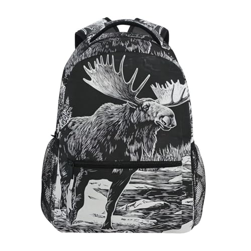Sketch Moose Travel Backpack for Women Men 16 IN Big Capacity Water Resistant Padded Strap M