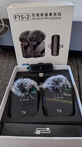 F11-2 / F15-2 Wireless Microphone, Dual TX Transmitters, with Furry Windscreen, for Live Show, Interview, Vlog