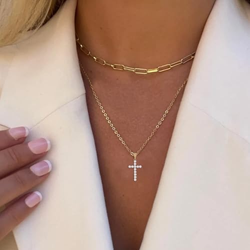 Miniatura 5 de Pearl Cross Necklace For Women Girls Trendy, Cute Cross Pendant Jewelry Gifts For Teen Girls, Dainty 18K Gold Plated Pearl Cross Necklace
