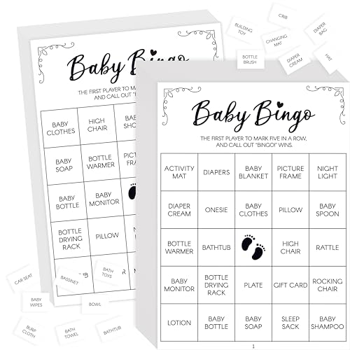 Baby Shower Bingo Game 50 Bingo Cards Perforated Calling Cards Bingo Games for Baby Shower Bridal Wedding Shower (White)