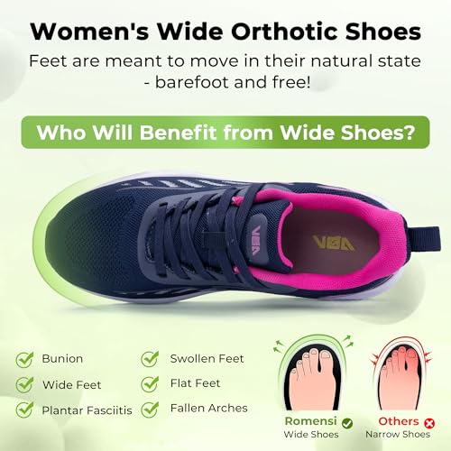 Image of RomenSi Women Arch Support Walking Shoes Plantar Fasciitis Sneakers Orthotic Tennis Shoes for Gym Workout All Day US 6-11