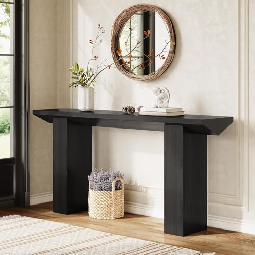 LITTLE TREE 63-Inch Long Console Table for Entryway, Farmhouse Wood Sofa Table Behind Couch for Living Room, Hallway, Entrance, Foyer (Dark Black)