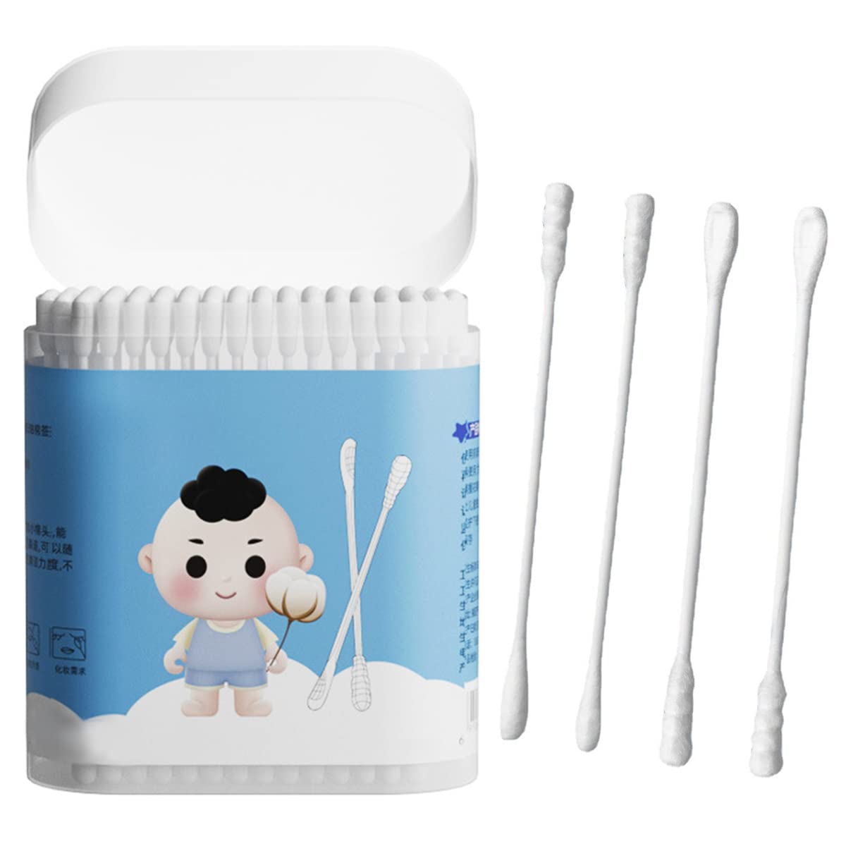 ECVV 200 Count Baby Cotton Swabs Double-ended Spiral Head Earpick Cotton Tips Multipurpose Ear Spoon Cotton Buds for Ear, Beauty Care, Cleaning