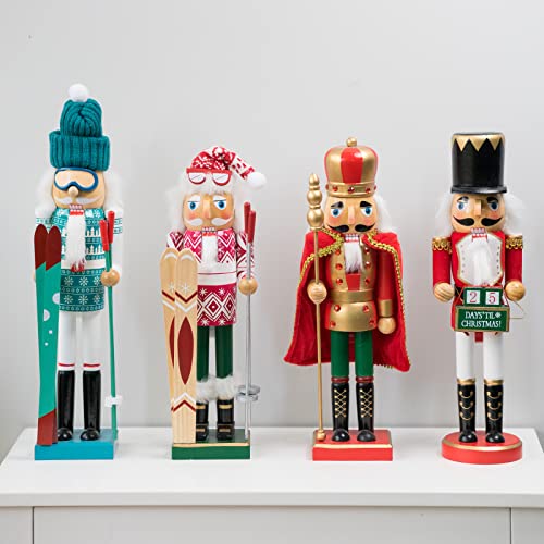 14 Inch Traditional Wooden Handmade Nutcracker King Festive Christmas Décor for Shelves and Tables