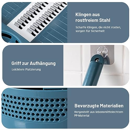 Foto von Gemüseschneider - 12-in-1 Multifunktionaler Gemüseschneider mit 6 Edelstahlklingen Abtropfkorb Gemüseschneider Manuell Gemüsehobel für Gemüse, Karotte, Gurke, Kürbis, Kartoffel (Blau)