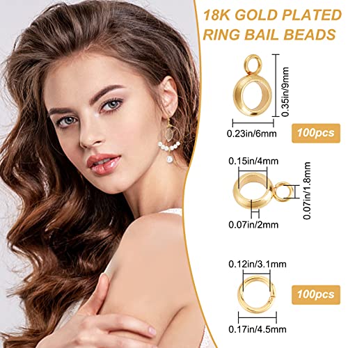 CREATCABIN 100Pcs 18K Gold Plated Column Bail Beads Stainless Steel Hanger Links Tube Hanger Connector Links with Brass Jump Ring for DIY Bracelet Pendant Dangle Necklace Jewelry Making Craft Supplies - Image 2