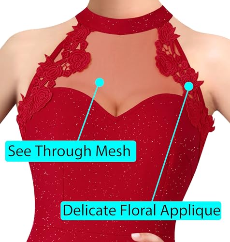 Image of VFSHOW Womens Formal Sexy Halter High Slit Prom Wedding Guest Maxi Dress 2023 Illusion Sweetheart Neckline Evening Long Gown