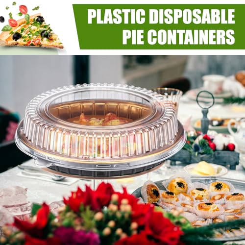 Vesici 30 Pcs Plastic 9.5'' Disposable Pie Containers Gold Dessert Containers with Lids Round Pie Keeper Clamshell Takeout Food Carrier for Takeout Boxes Food Cake Doughnut Storage by Vesici - Image 4
