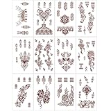 Henna Tattoo 12 Sheets Red Brown Henna Temporary Tattoos for Women and Teen Girl, Waterproof Realistic Mehndi Fake Tattoos for Wedding Beach Rave Festival Party Makeup Body Paint Parties Friends etc