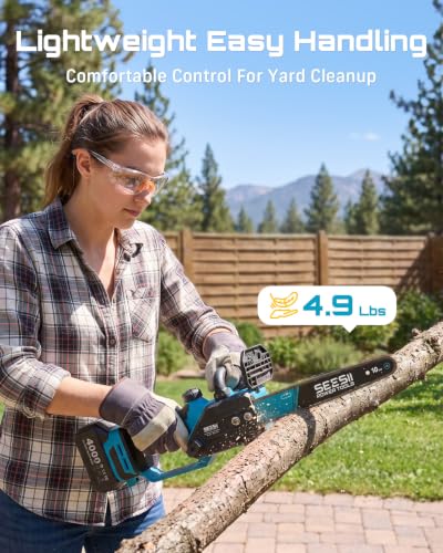 Image of SEESII 10-Inch Cordless Mini Chainsaw, Electric Saw with Brushless Motor