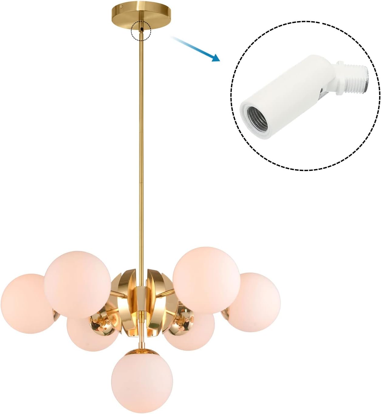 PATIKIL Sloped Ceiling Light Adapter, 3 Pack 180 Degree M10 Thread Chandeliers Ceiling Pendant Lighting Adapter for Angle or Irregular Ceiling, White