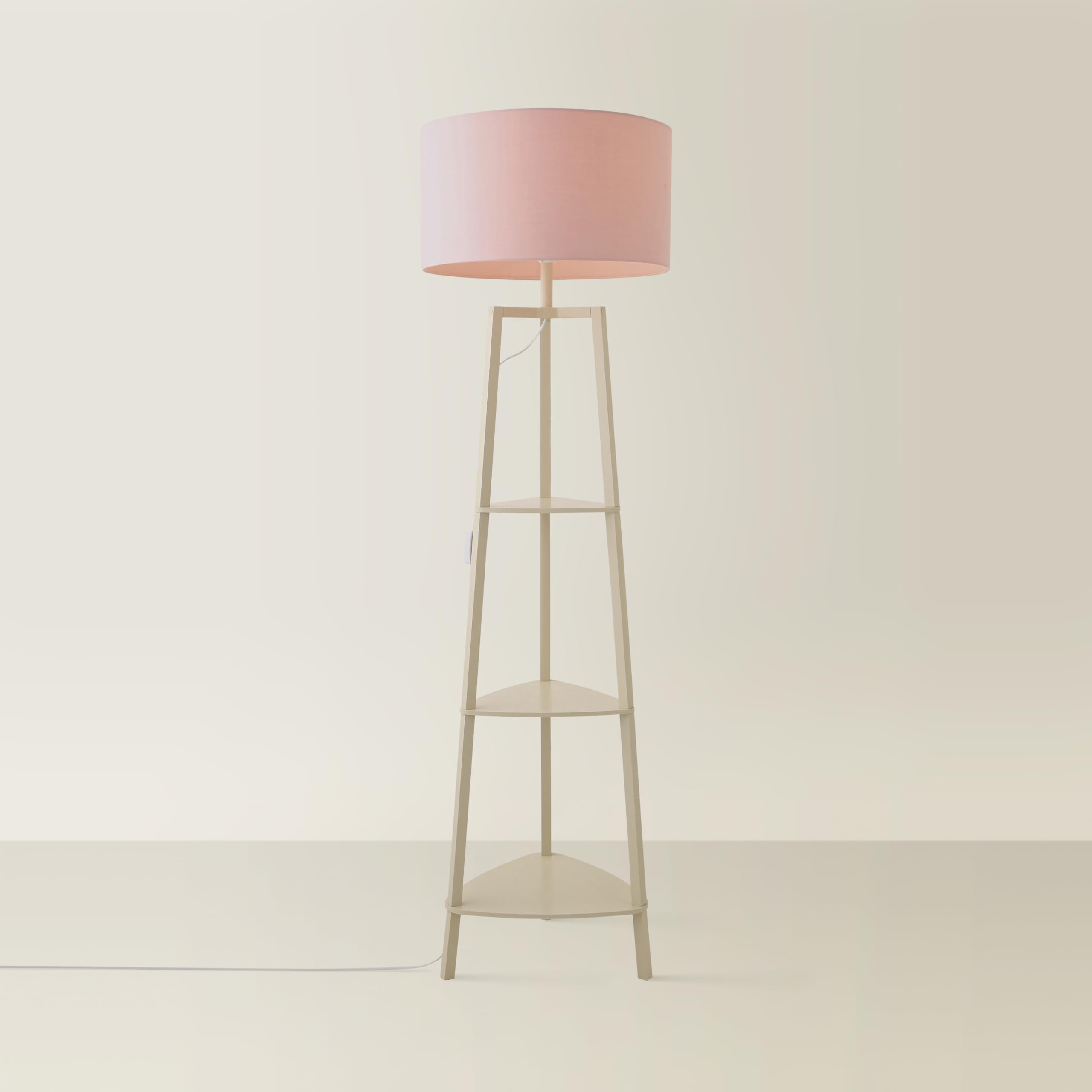 ValueLights | Hiru Painted Cream 3 Tier Wooden Shelf Floor Lamp with Blush Pink Lamp Shade and Bulb | Floor Lamps, Home Décor & Improvement Essential