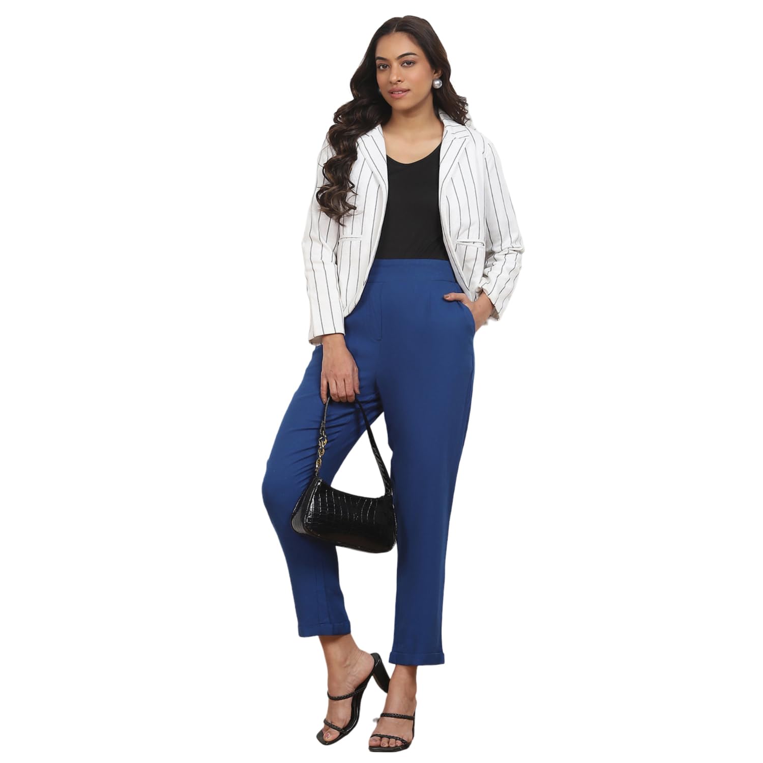 Pantalon ample BIBA bleu électrique en polyester fluide infroissable taille 34 - 7