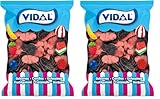 Vidal Golosinas. Mejillones picantes color negro y rosa. Bolsa de 250 unidades. (Paquete de 2)