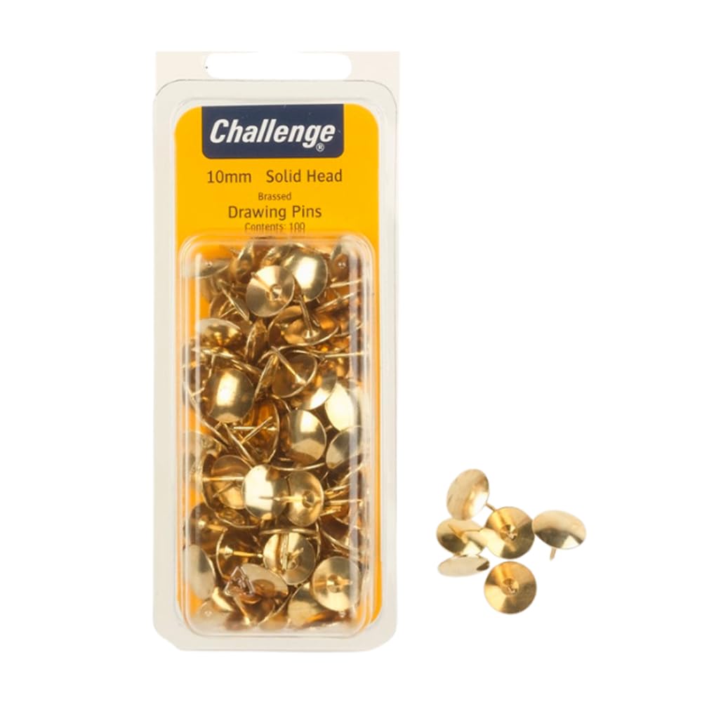 Chall BRS Plated Solid Head Drawing Pins 100s Clam Pack