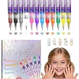 Nail Art Markers Pens Set, 12 Colors Nail Art Markers for Kids Girls Women, Quick-Dry Nail Polish Pens for Painting Nails, Dotting & Drawing Designs