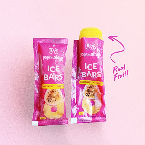 Real Fruit Freezer Pops Popsmalaya Ice Bars Passionfruit Pineapple, Freezie (36 Count), Ship Non Frozen, Low Calorie (36), 0.4G Added Sugar, 9G Net Carb, Gluten Free, No Preservative Or Food Dye #TOP3