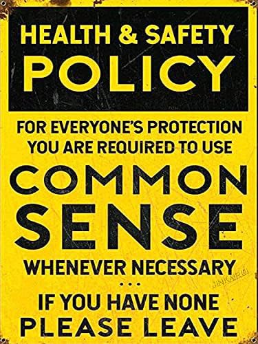 Health and Safety Common Sense Metal Wall Bar Workshop Garage Sign Plaque 12x8 in — image 1