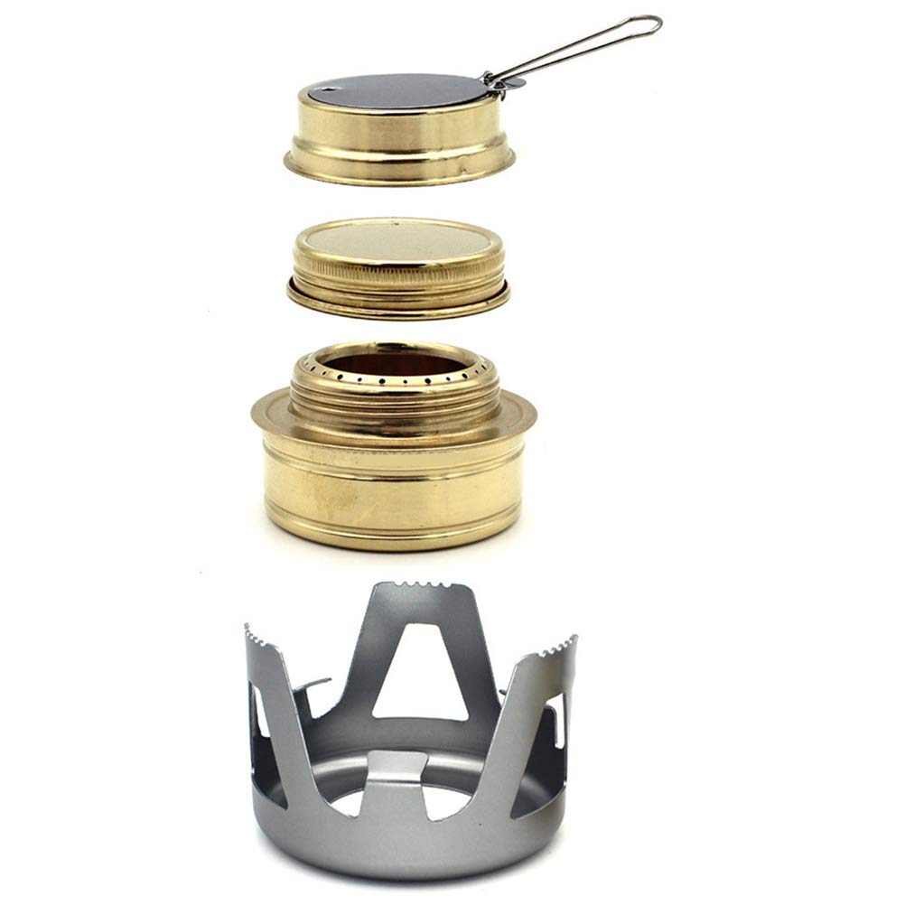 OVERMONT Mini-koperen Spirituskoker, Campingkooktoestel Met Aluminium Standaard Voor Camping Wandelen Uitstapjes Reis Goud Grijs Olijfgroen