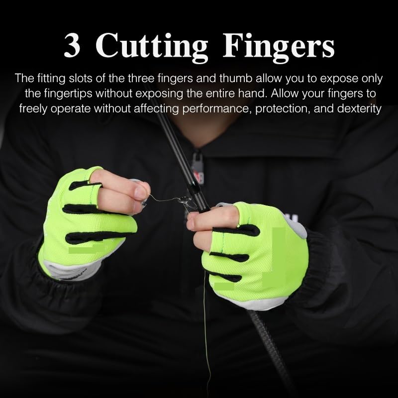 Gants résistants aux coupures, Gants de pêche à doigts longs, 3 doigts coupés, randonnée en plein air, pagaie, aviron, antidérapants(3 Cutting Blue)