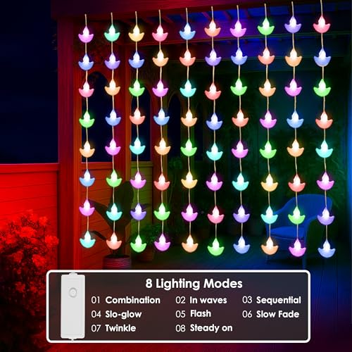 Image of Gesto 80 Diya Curtain Lights - Multicolor Fairy Lights with 8 Modes Controller | AC Powered Diya Lights for Home,Balcony,Mandir,Pooja Room,Diwali Decoration,Festival Decor & Hanging Lights (10 x 3 Ft)
