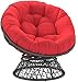 OSP Home Furnishings Wicker Papasan Chair with 360-Degree Swivel, 40” W x 36” D x 35.25” H, Grey Frame with Red Cushion