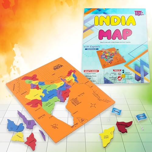 Image of ToyMagic India Capital Map Puzzle | Learn Indian States and Capitals, Geography for Kids,Learning & Educational Toys |Board Puzzle Game for | 25 Pieces Puzzles for Ages 4