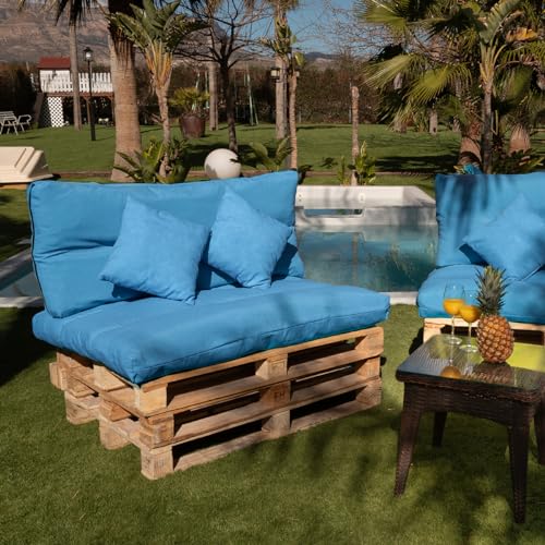 Acomoda Textil - Cojines Sofá Palets 120x80 cm. Conjunto 4 Piezas Desenfundable, Lavable y Mullido de Tela para Interior y Exterior, NO Incluye PALETS. (Azul) - imagen 2