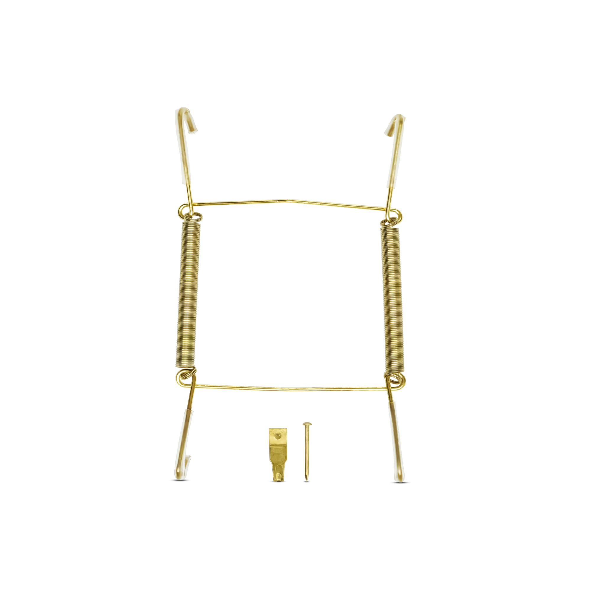 Invisible Plate Hangers for Wall | Decorative Dish Display Holders Hanging Wires Spring Hook Holder with Tip Protectors Fit to Hang on Wall (9 - 13 cm, Brass)