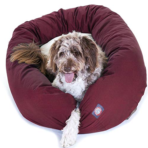 Image of 52 inch Burgundy & Sherpa Bagel Dog Bed By Majestic Pet Products
