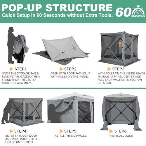 Image of COBIZI 6x6 FT Pop up Gazebo Tent, Screen Tent with Sidewalls, Waterproof Portable Outdoor Small Screen Tents Sun Shelter, Carpas para Patio for Outdoor Camping, Backyard and Garden, Gray