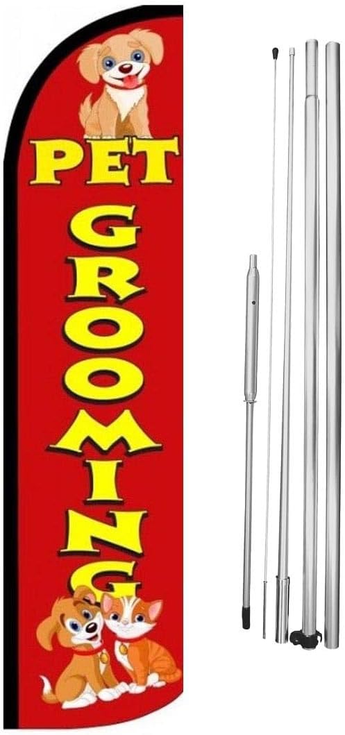 Pet Grooming Feather Flag | 3ft W x 11.5ft H | Durable Super-Knit Polyester | Outdoor Advertising Banner Flag for Promotions