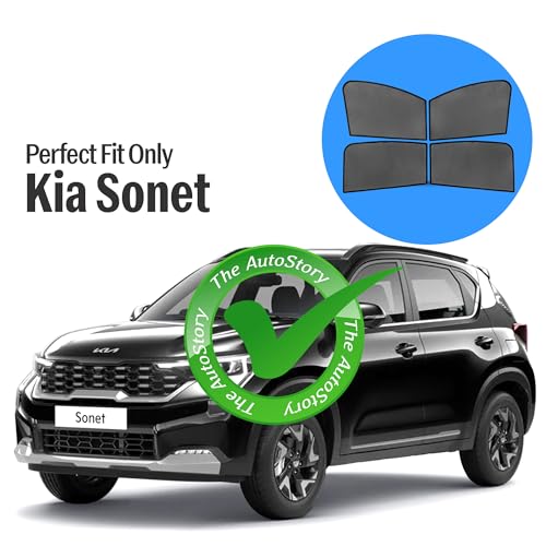 Image of AutoStory Custom Fit Black Mesh Car Sunshade for Kia Sonet | UV & Heat Protection Car Window Curtains | Privacy Car Sun Shade | Breathable Vehicle Specific Side Window Shades