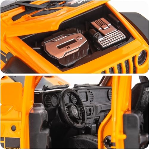 Image of Compatible For 1 /32 Wrangler Alloy Diecast Pull Back Model Car | Collectible Toy Vehicle with Light & Sound, Openable Doors Gift Toy for Kids Boys Girls Toddlers - Birthday Christmas Present (orange)