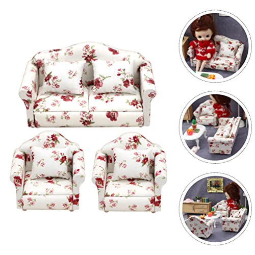 Zerodeko Conjunto de Móveis de Bonecas 3 PCS Dollhouse Miniatura Sofá de Madeira Almofadas de Almofa