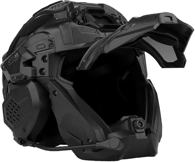CZMYCBG Multicam Airsoft Paintball Tactical Helmet with Full Face Protective Mask Built-In HD Headset and Anti-Fog Fan Adjustable Outdoor Military Gear