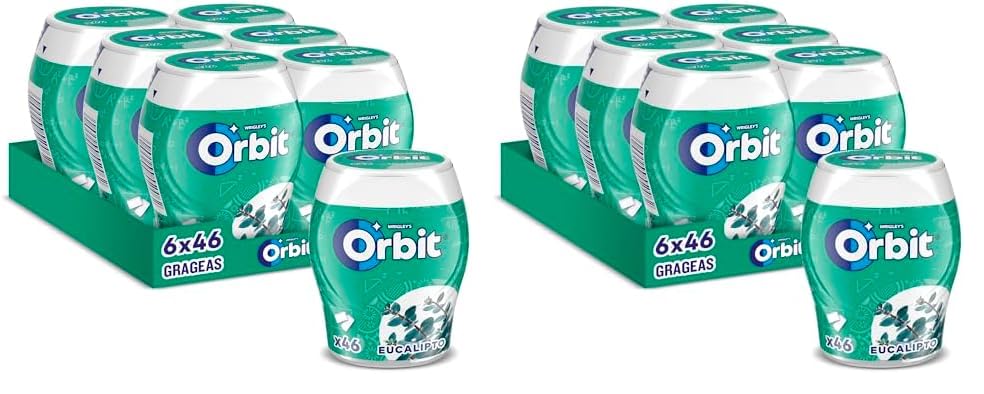 Orbit Bote de Chicles Sin Azúcar Sabor Eucalipto, Fresco, Intenso y de Larga Duración en formato Gragea (6 x 46 chicles) (Paquete de 2)