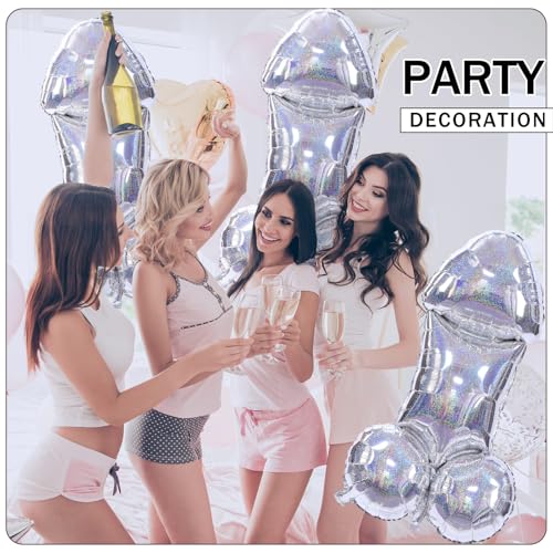 WGXX 8 Pcs 40 Inch Bachelorette Iridescent Balloons Set Giant Unique Bridal Shower Decor, Funny Gag Gift for Bachelorette Party And Engagement (Laser Silver) - image 4