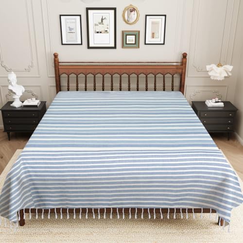 Image of 210 TC Cotton Bedsheet | Handmade Double Bedsheet | Handloom Bedsheets | Without Pillow Cover | Double Bedsheet for Summer (90X100 Inches, 7.5 x 8.3 Feet (Glaucous)