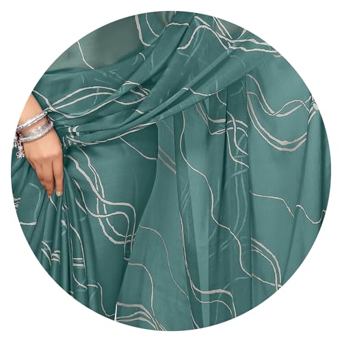 Image of MIRCHI FASHION Saree for Woman Chiffon Georgette Geometric Printed | Lightweight Farewell and Women's Office Sari with Blouse Piece