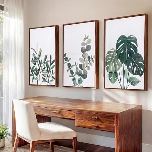 Framed 16x24" Large Botanical Wall Art Set of 3 with 1.38" Deep F...