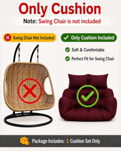 Image of Double Seater Swing Chair Cushion Replacement Pad for Hanging Egg Swing Outdoor Patio Garden Balcony Seat Cushion Brown Fabric Seating Pad Home Furniture Accessory