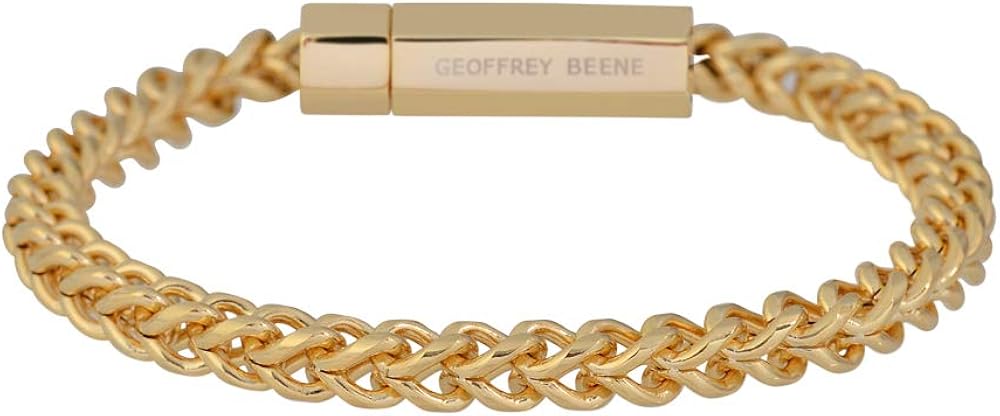 Geoffrey Beene Men's Stainless Steel 6mm Franco Link Chain Bracelet 8.5" (Black): Clothing
