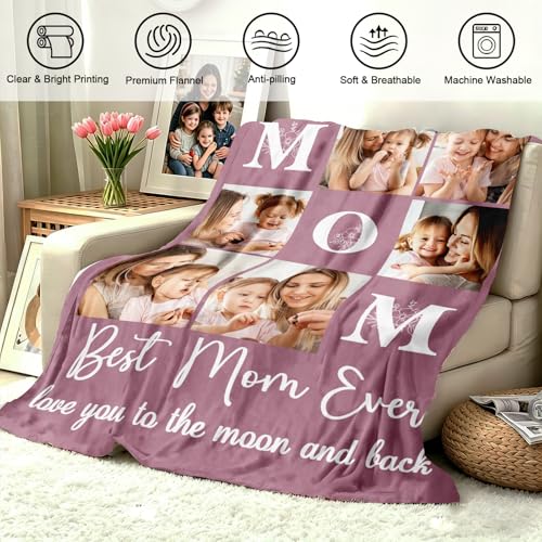 KUKULIKI Mothers Day Personalized Gifts for Mom, Custom Blanket with Name and Birth Month Flowers, Personalized Blankets for Adults, Customized Throw Blanket Birthday Gifts for Women (08-mom Blanket) — view 3