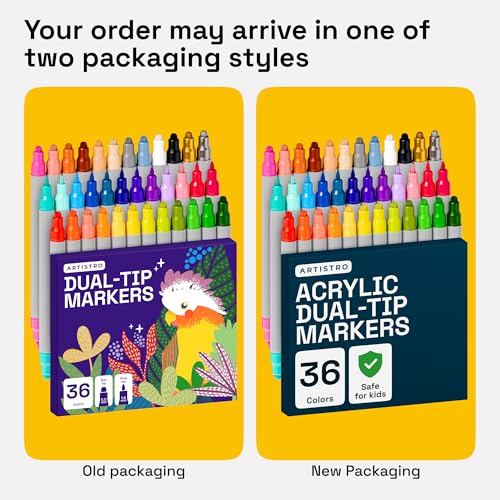 Image of ARTISTRO 36 Acrylic Paint Markers for Rock, Fabric, Wood, Glass, Eggs - Dual-Tip Paint Pens for Coloring Books for Adults, Teens, Kids - Art & Craft Supplies - Gift Idea - Easter Basket Stuffers