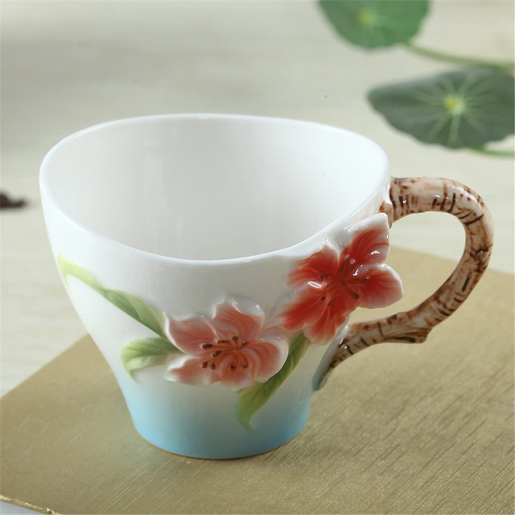 Tazza da caffè Set Tazza da caffè con piattino in Ceramica Smaltata Dipinta a Mano per tè pomeridiano Set da tè per Ragazza Tazza a Cuore (A Come da Esposizione)